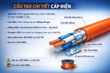 Cáp chống cháy chống nhiễu 2x1.5 Benka
