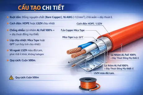 Cáp Chống Cháy Chống Nhiễu 2x16AWG Alantek